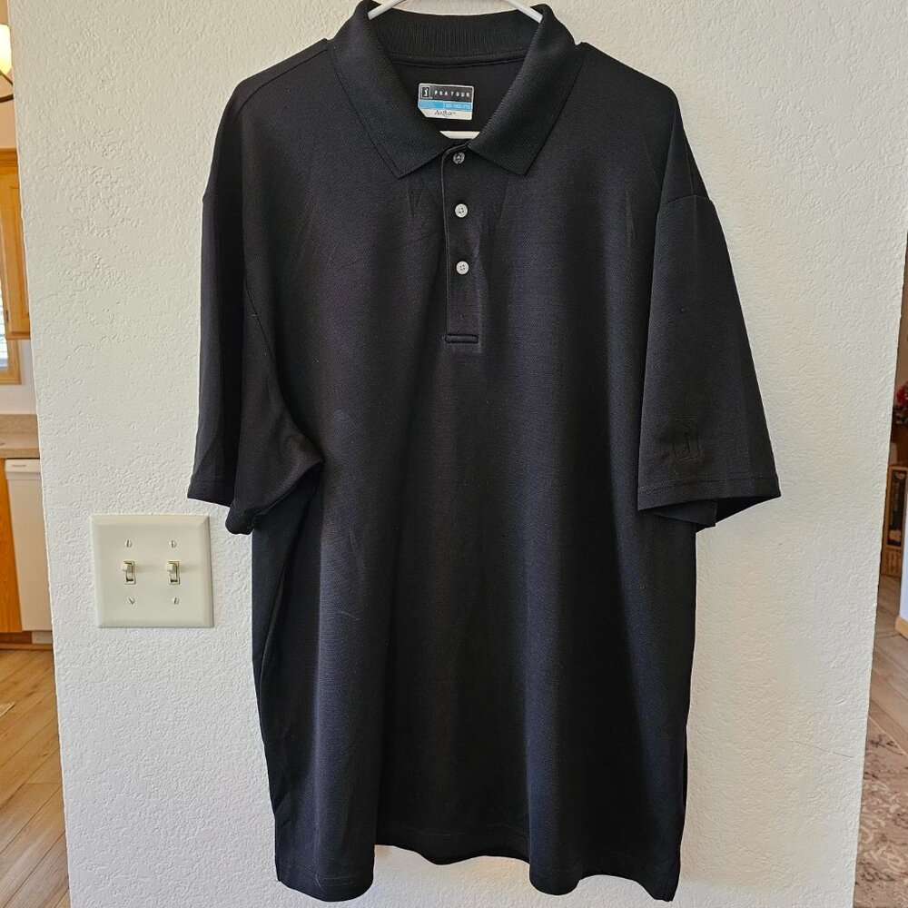 PGA Tour Mens Airflux Solid Mesh Golf Polo Shirt Size XXL Black